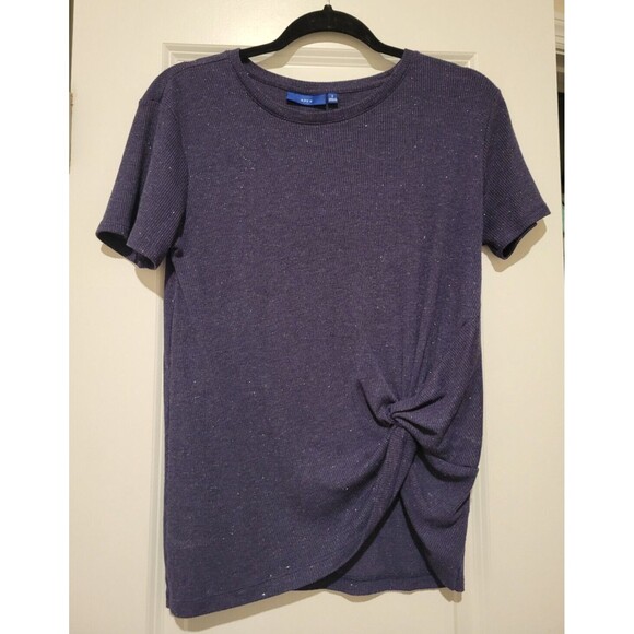 Apt 9 Women's Small Blue Sparkle Short Sleeve Round Neck Tie Bottom Stretch Top - Picture 1 of 5